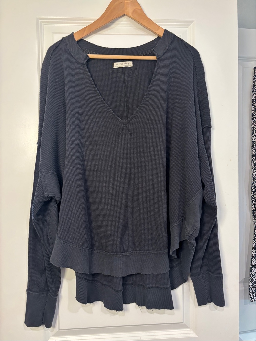 Free People We The Free Charcoal Waffle Knit Long Sleeve Top